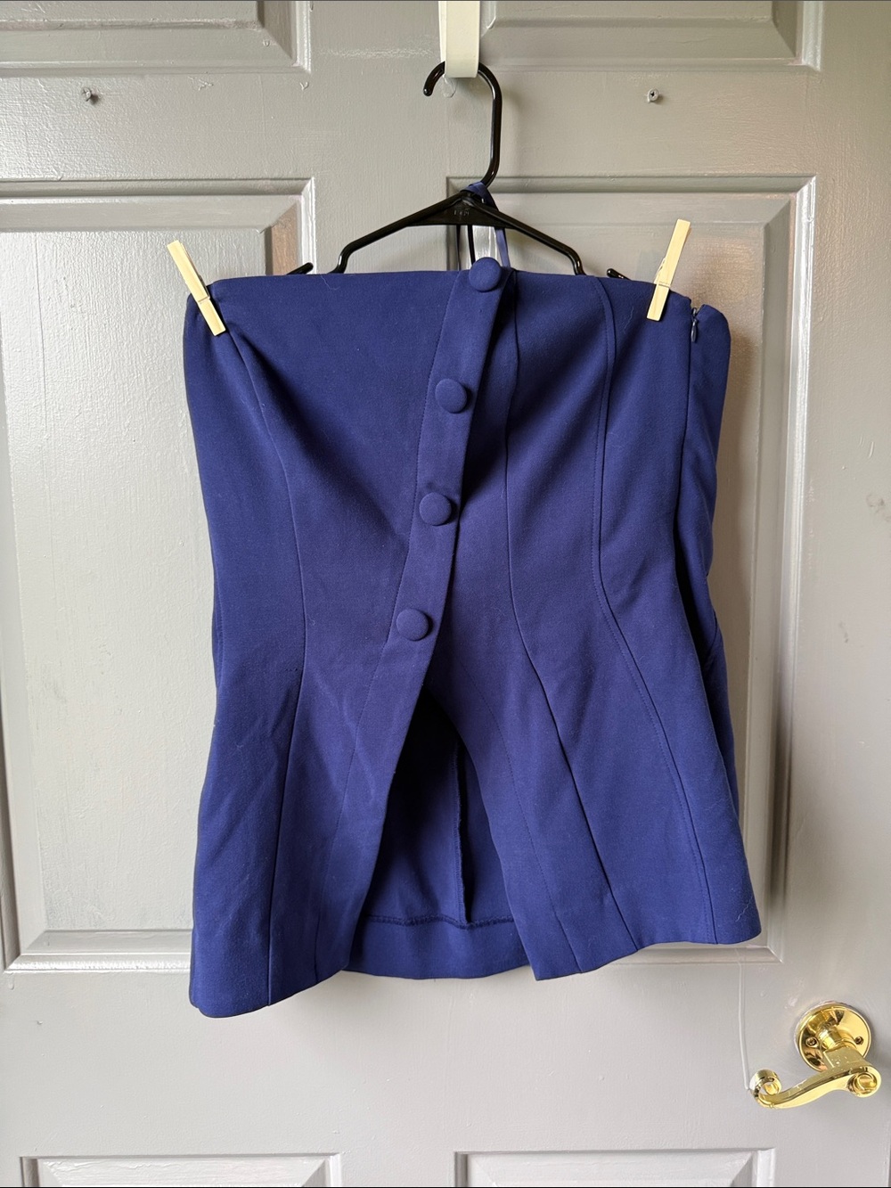 Mauve Strapless Button Front Top in Deep Blue